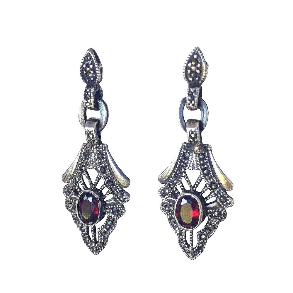 Vintage Sterling Silver 925‎ Garnet Marcasite Art Deco Drop Earrings
Art Nouveau